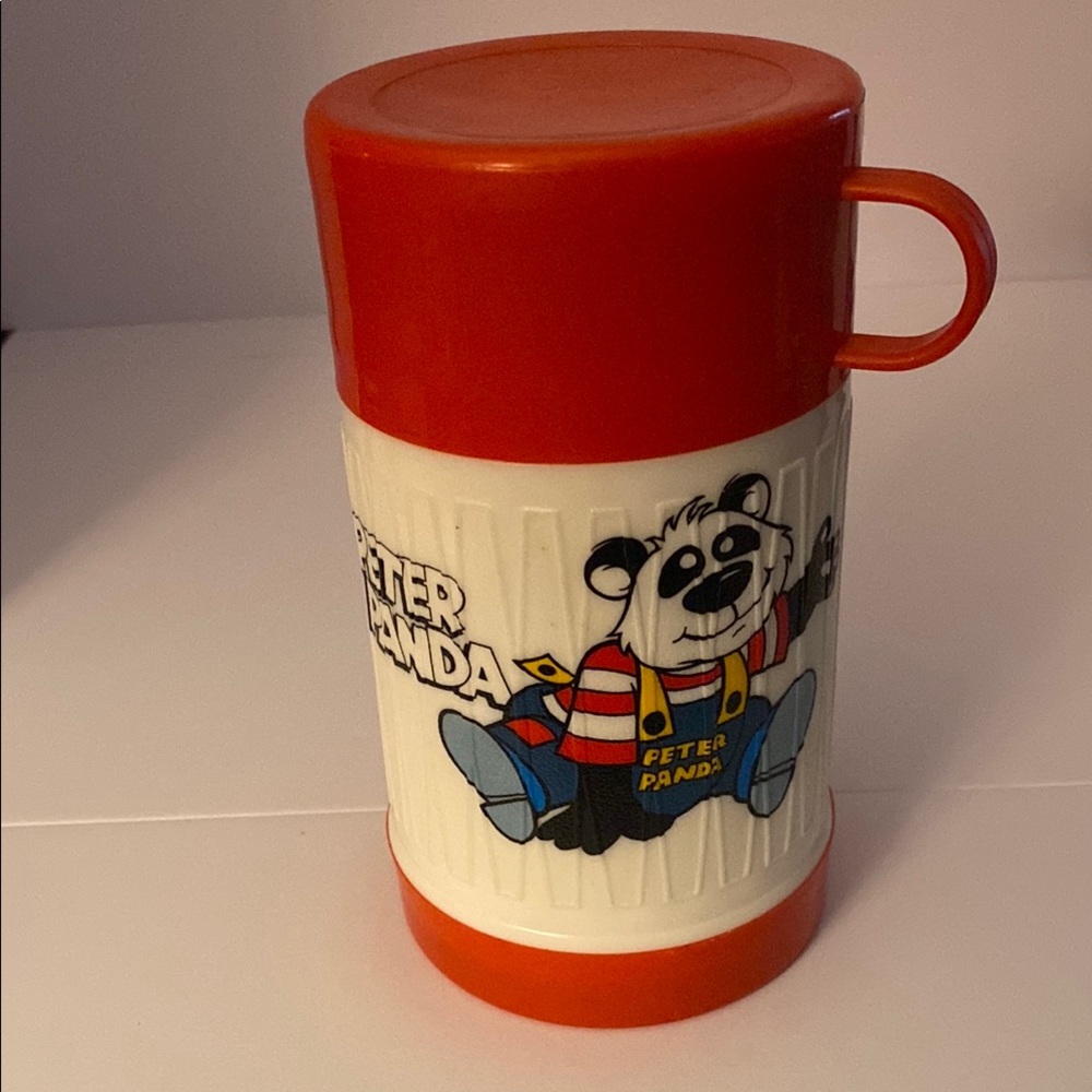 Vintage Peter Panda Thermos - Red and White